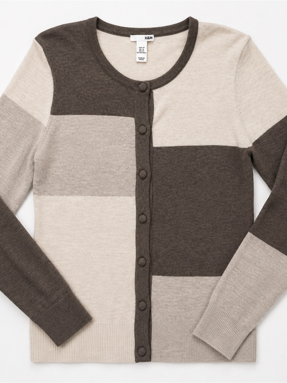 H&M Women's Neutral Colorblock Button Cardigan - Brown & Cream & Light Gray